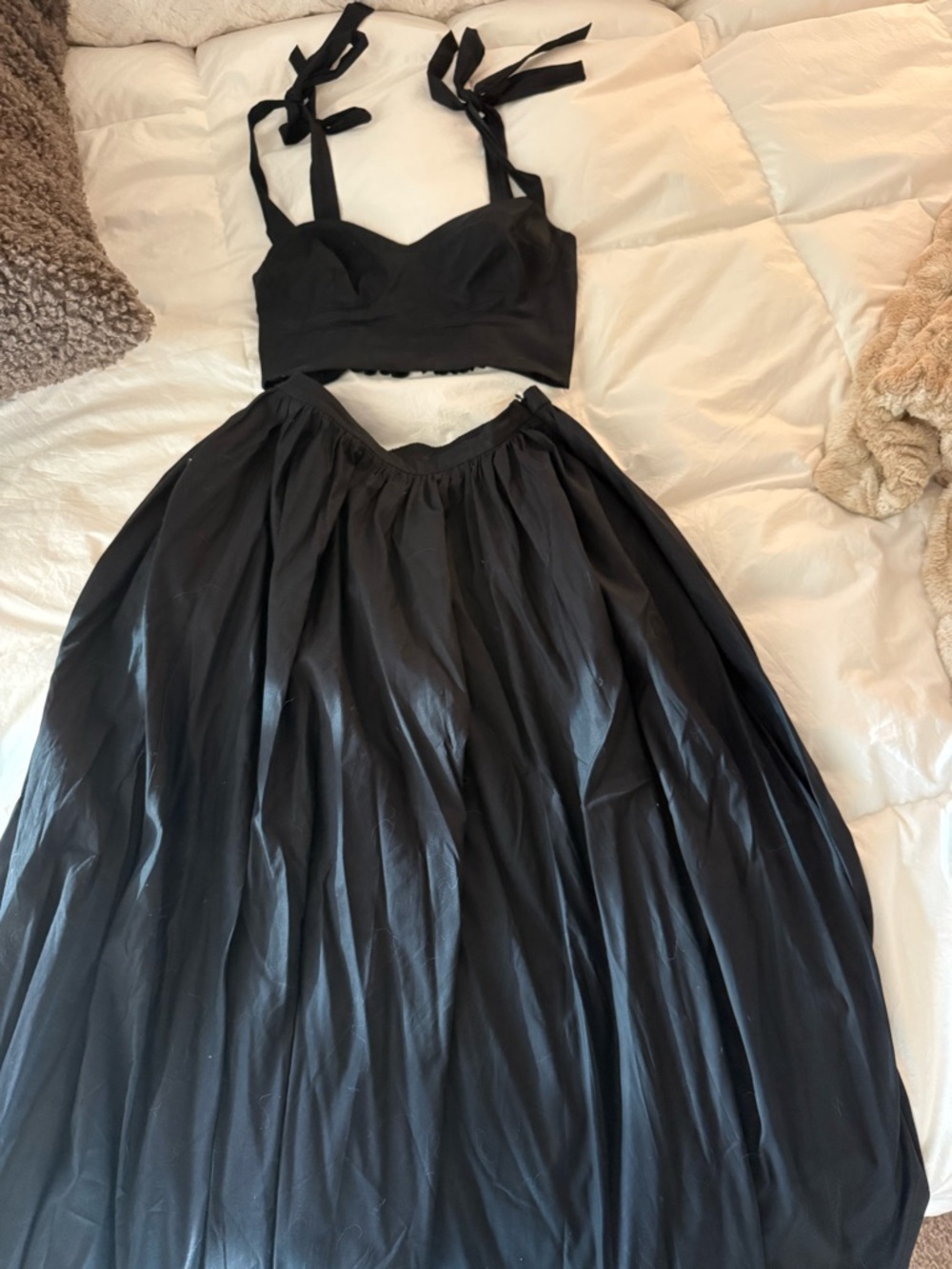 Reformation Black Two-Piece Maxi Skirt and Crop Top Set